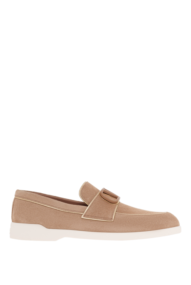 Women's brown suede loafers with buckle - photo 1