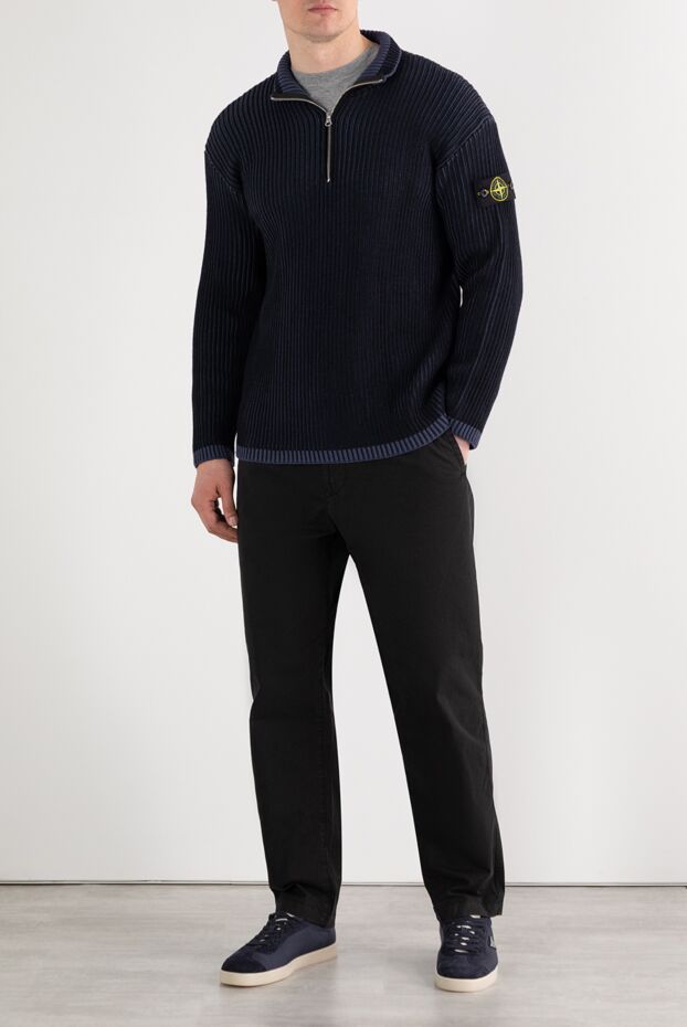Stone Island чоловічий синій светр у рубчик з натуральної вовни 187221 - фото 2