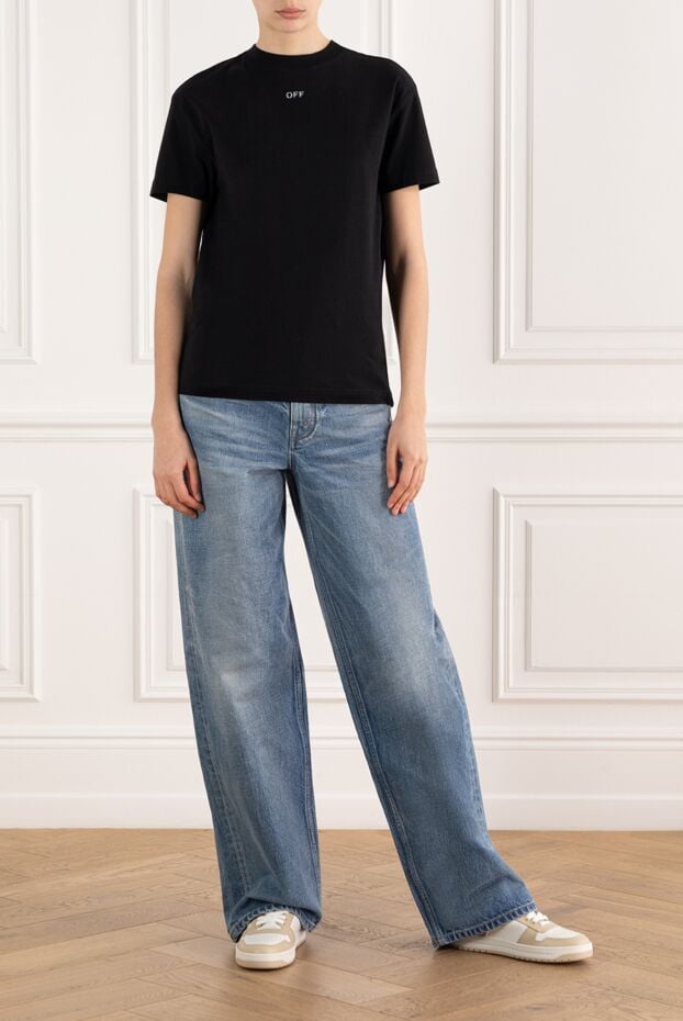 Women's black cotton T-shirt with logo - photo 2