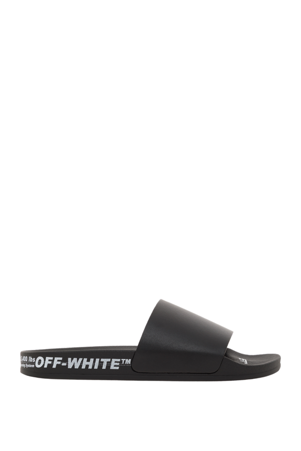 Men's flip-flops with logo, black leather - photo 1