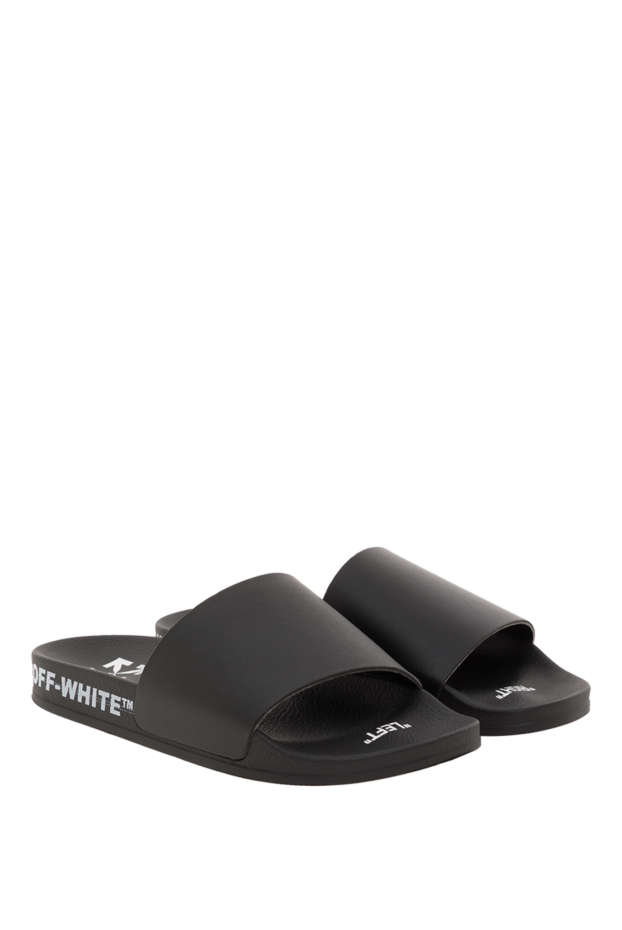 Men's flip-flops with logo, black leather - photo 2