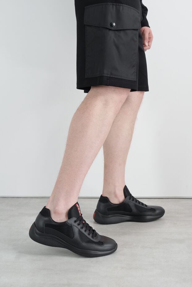 Prada men's black calfskin and mesh sneakers 187292 - photo 2