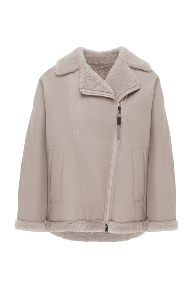 Brunello Cucinelli beige women's sheepskin coat with bias zipper 187311 - photo 1