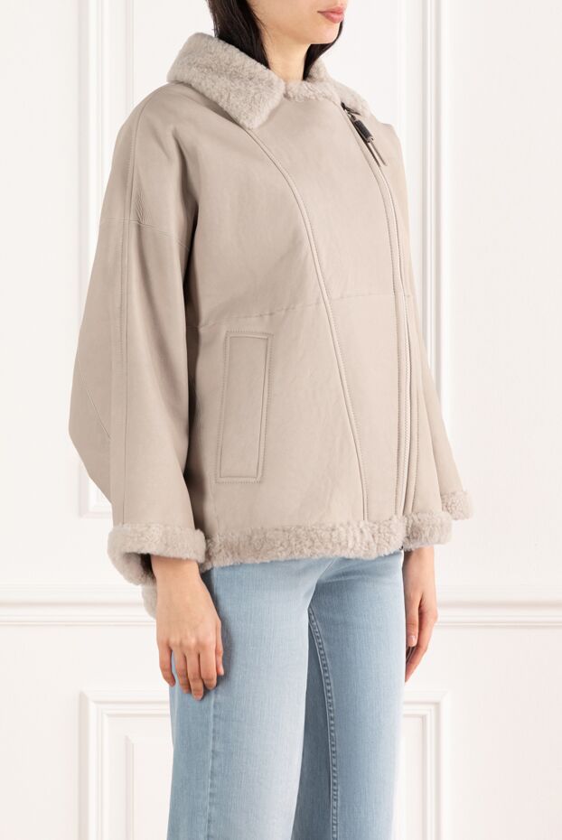 Brunello Cucinelli beige women's sheepskin coat with bias zipper 187311 - photo 3
