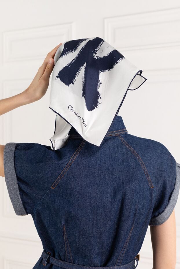 Dior жіноча шовкова хустка miss біла з логотипом 187315 - фото 2