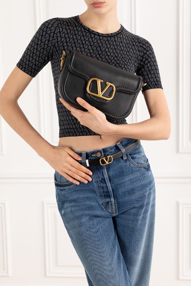 Valentino alltime grained calfskin bag with logo black 187440 - photo 3