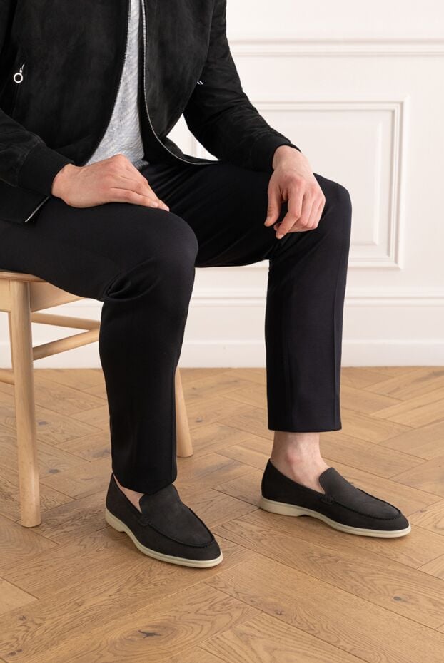 Cesare di Napoli casimiro men's nubuck loafers black with white sole 187518 - photo 2