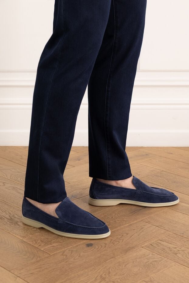 Cesare di Napoli casimiro men's suede loafers light blue with white sole 187520 - photo 2
