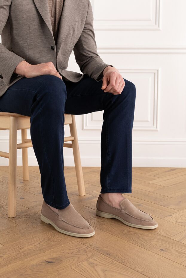 Cesare di Napoli suede men's loafers casimiro beige on white sole 187521 - photo 3
