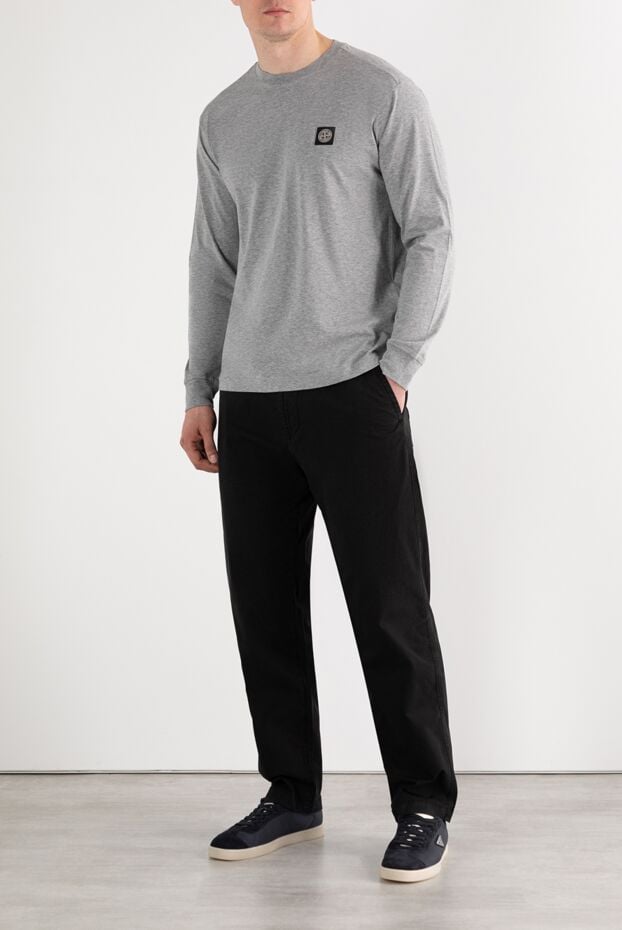 Stone Island gray cotton crewneck sweatshirt with signature patch 187555 - photo 2