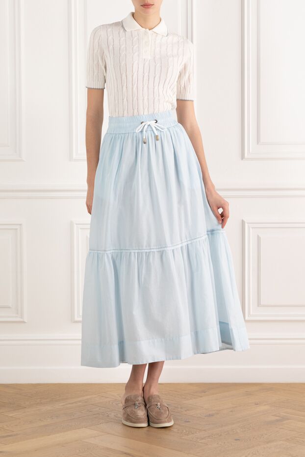 Peserico long translucent skirt made of pure cotton voile blue 187663 - photo 2