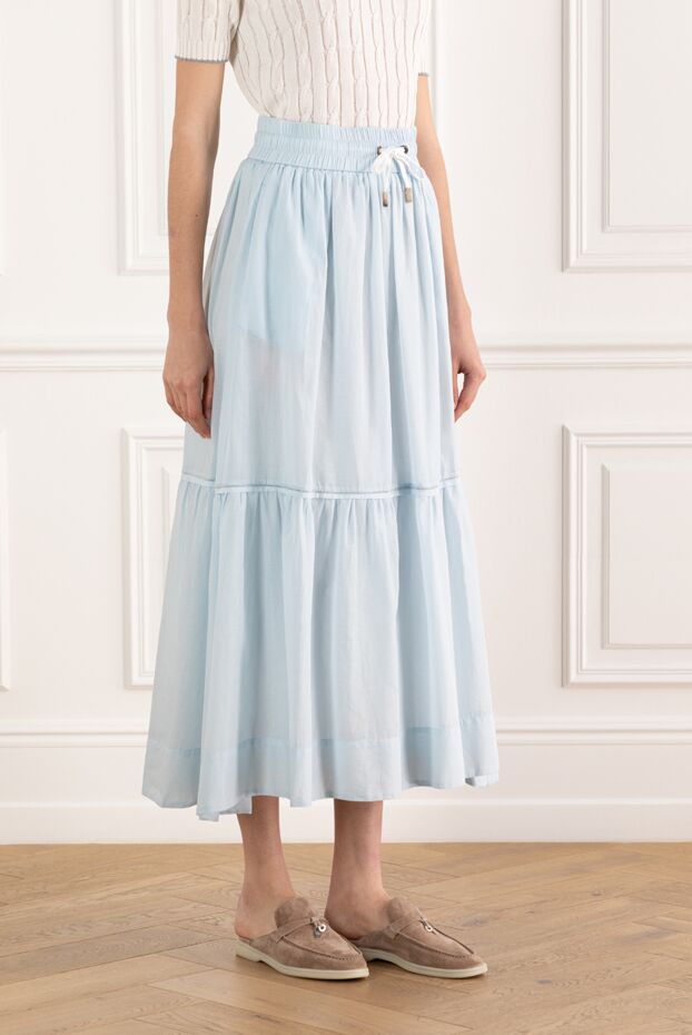 Peserico long translucent skirt made of pure cotton voile blue 187663 - photo 3