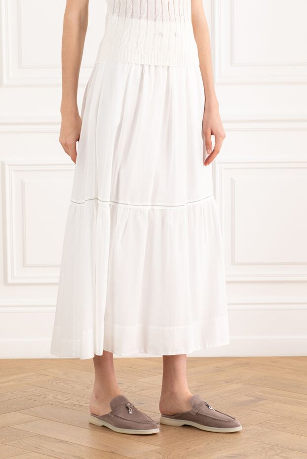 Peserico long sheer pure cotton voile skirt white 187664 - photo 3
