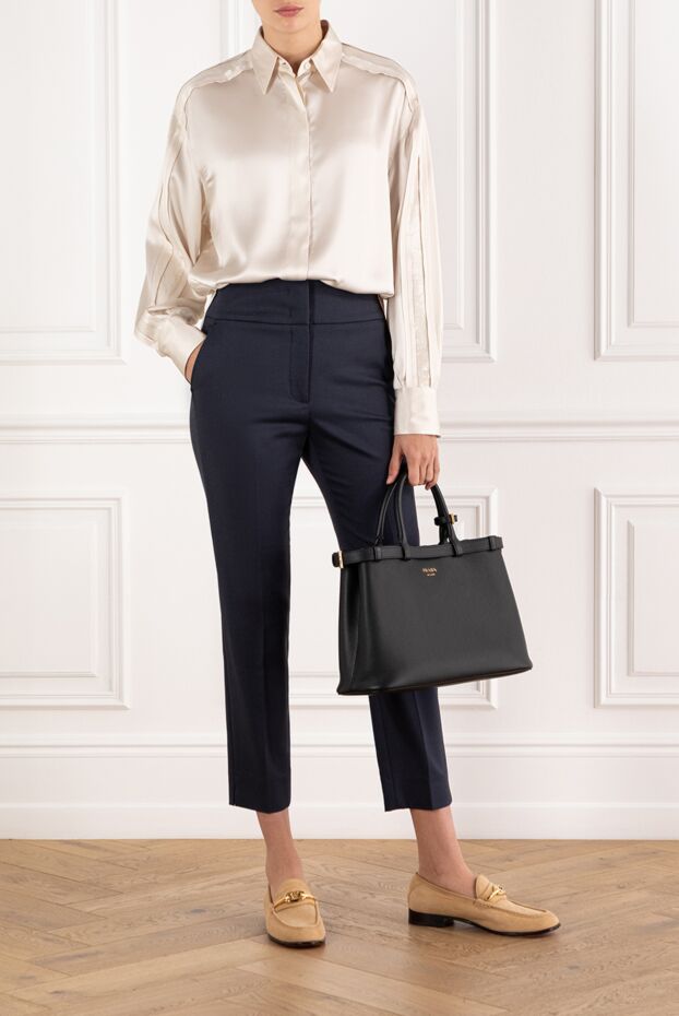 Peserico thick cotton and viscose trousers blue women's with wide belt 187670 - photo 2