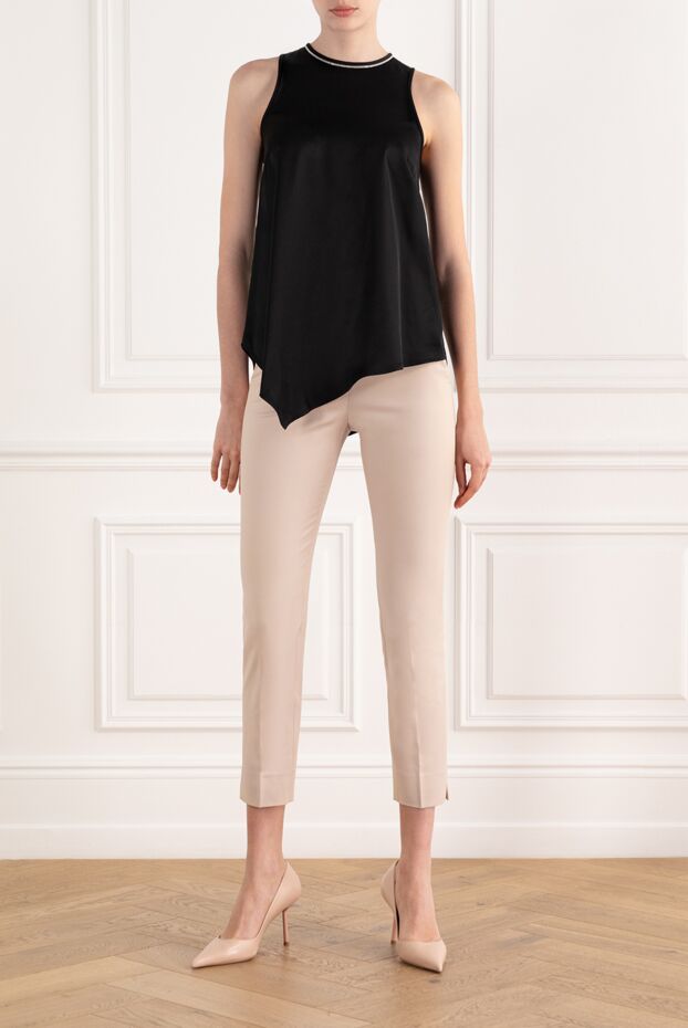 Beige women's thick cotton and viscose trousers - photo 2