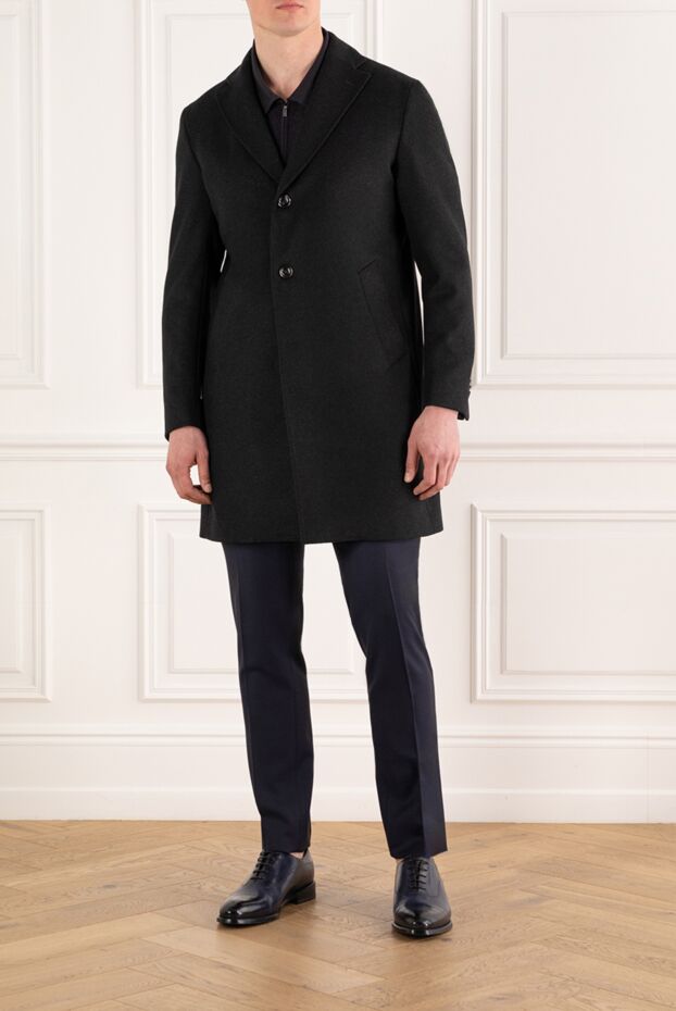 Black men's single-breasted wool coat - photo 2