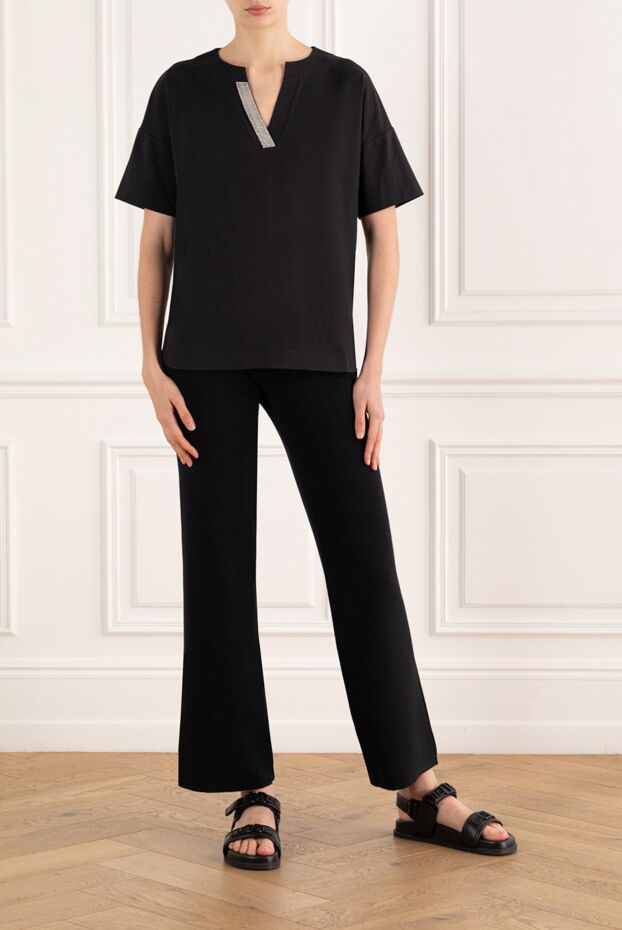 D.Exterior women's black cotton t-shirt with decorative stripe 187780 - photo 2