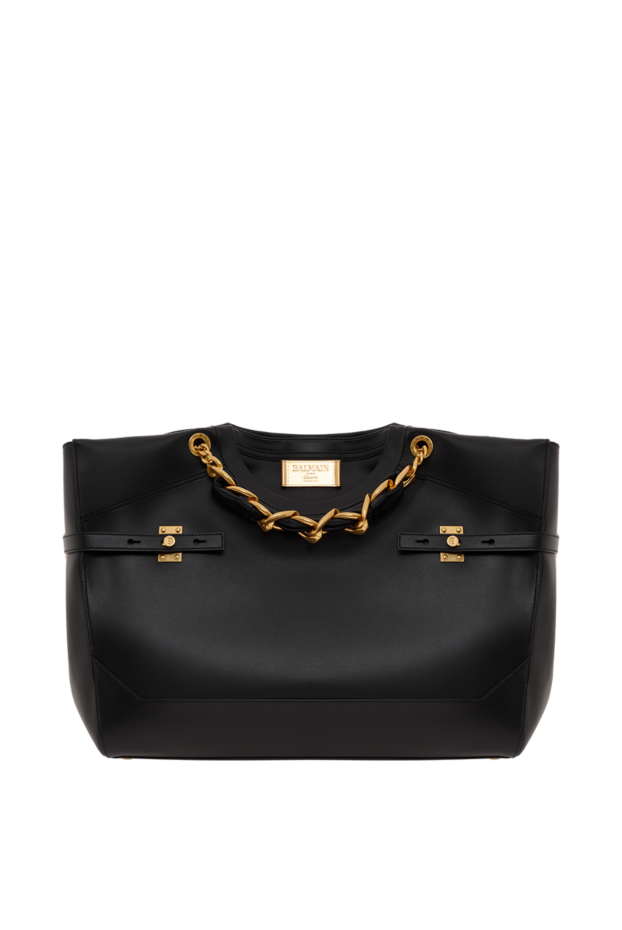 Balmain сумка-тоут из телячьей кожи с круглым вырезом черная 187788 - фото 1