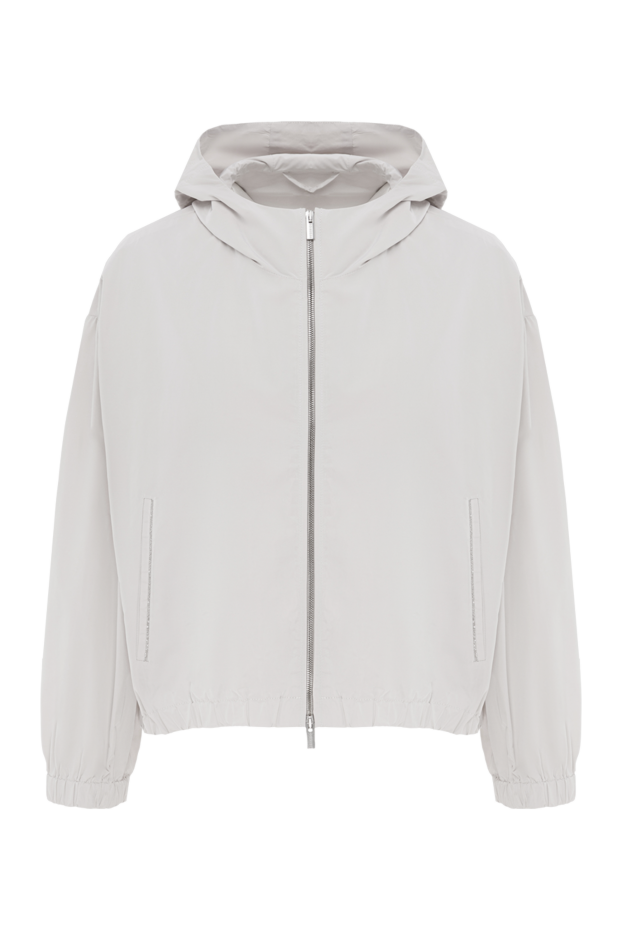 Loose fit hooded jacket in gray taffeta - photo 1