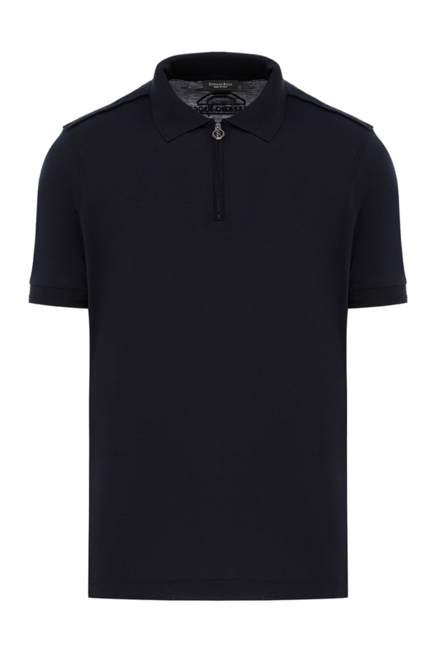 Stefano Ricci silk and cotton knitted polo with zipper, blue 187835 - photo 1
