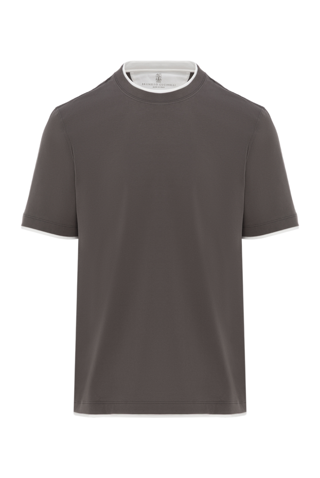 Gray cotton T-shirt with contrasting layered neckline (markdown) - photo 1