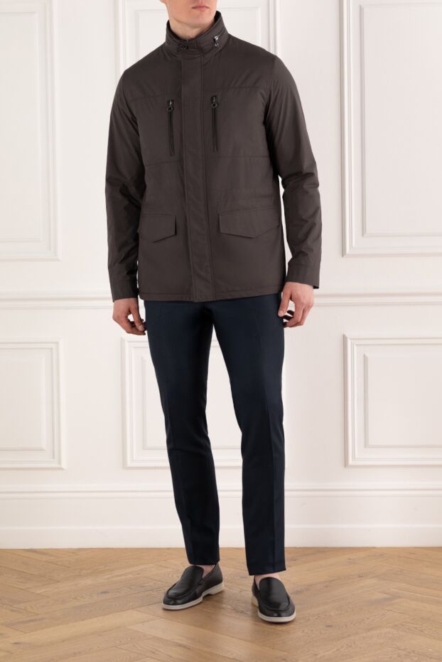 Brown men's nylon jacket with hidden hood - photo 2