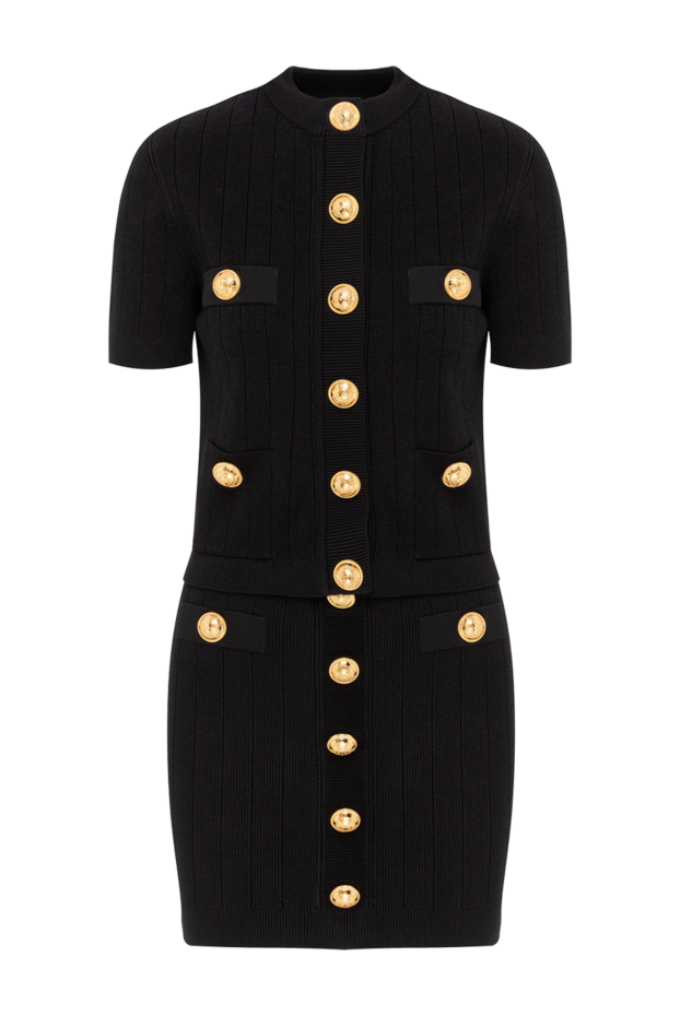 Balmain кардиган с юбкой черный тонкой вязки с пуговицами 187968 - фото 1