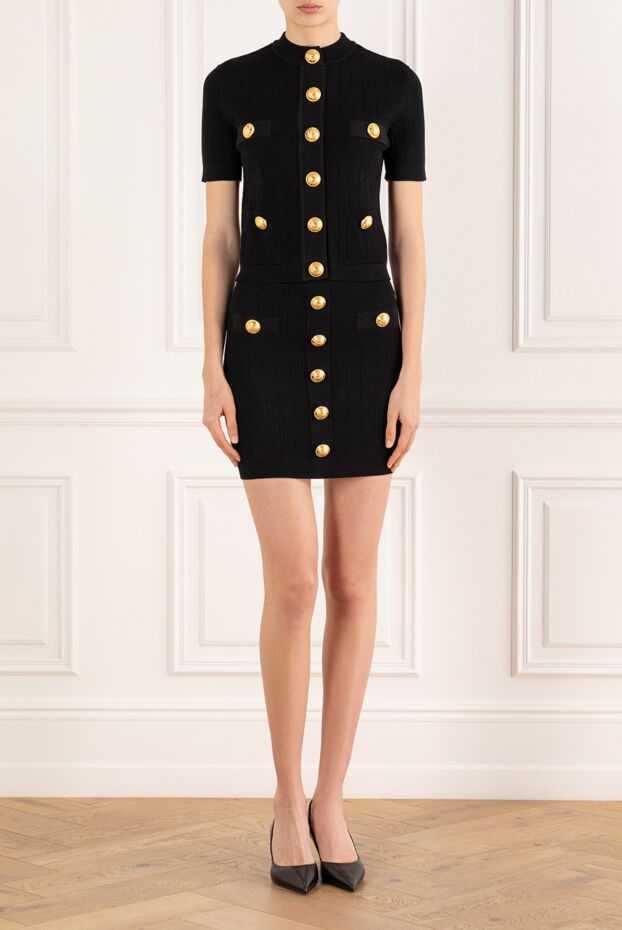 Balmain кардиган с юбкой черный тонкой вязки с пуговицами 187968 - фото 2