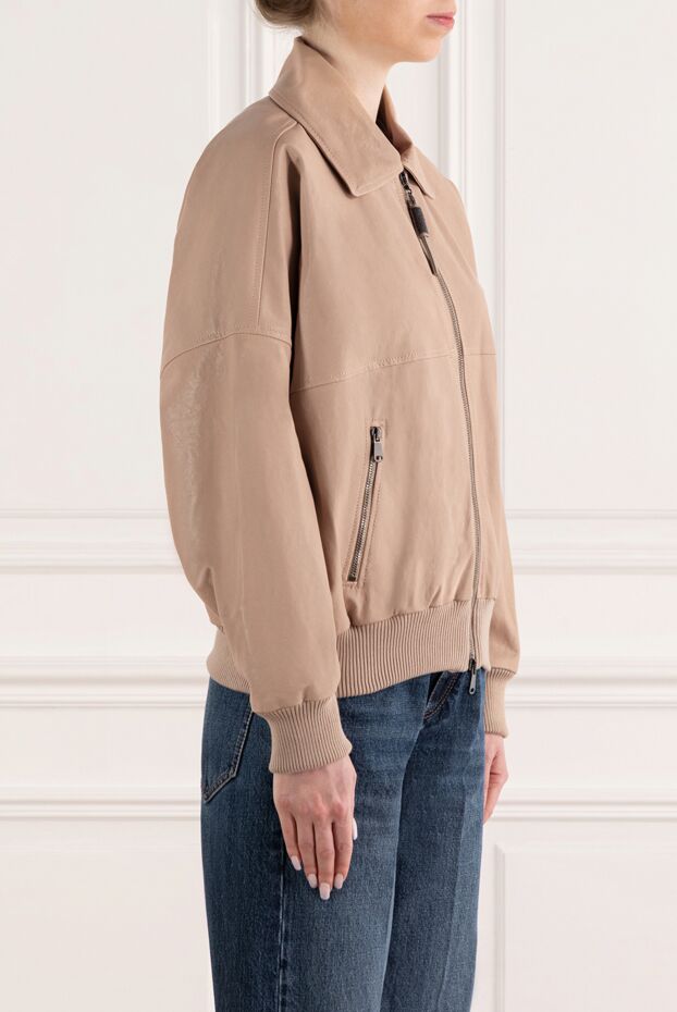 Brunello Cucinelli women's beige leather jacket with monili chain 188046 - photo 3