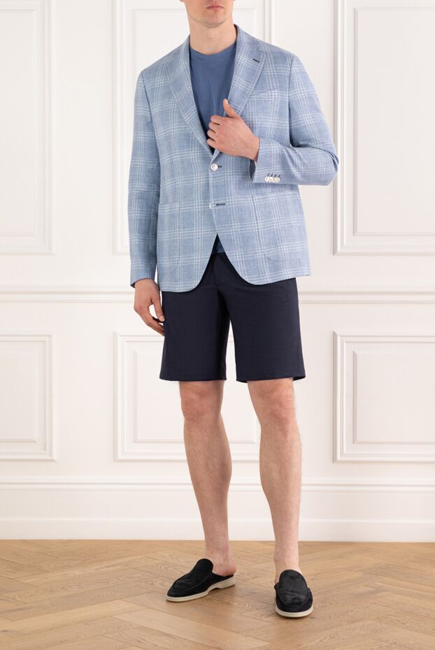 Sartoria Latorre blue checkered jacket for men made of wool and linen 188106 - photo 2