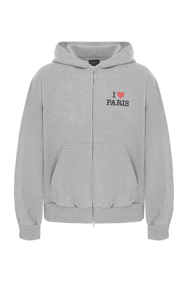 Grey zip-up hoodie with I Love Paris print made of cotton - photo 1