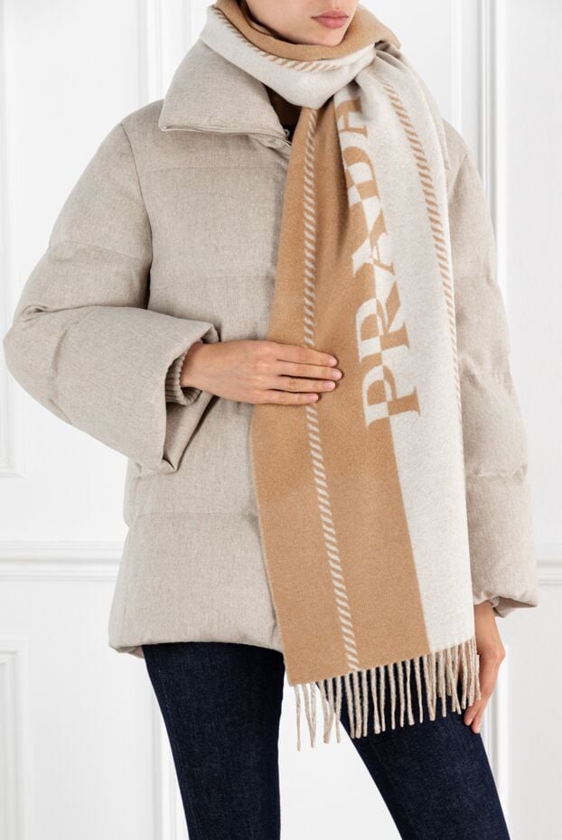 Prada beige women's wool scarf with monogram and logo 188161 - photo 2