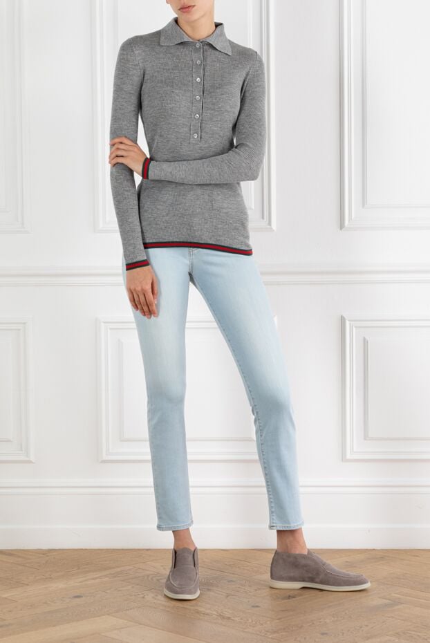 Gucci grey long sleeve polo shirt in extra fine cashmere and ribbed silk 188177 - photo 2