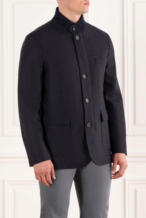 Enrico Mandelli cashmere jacket with stand-up collar blue men's 188240 - photo 3