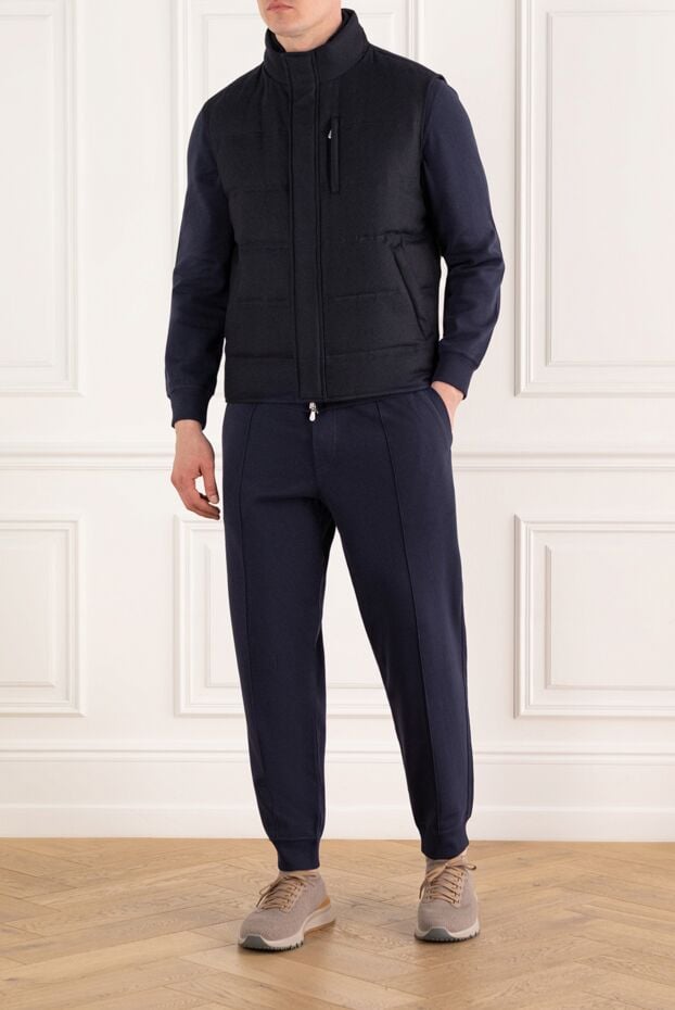 Enrico Mandelli men's warm wool and cashmere vest in dark blue 188249 - photo 2