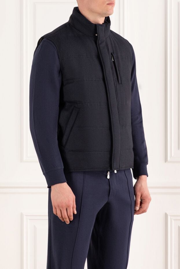 Enrico Mandelli men's warm wool and cashmere vest in dark blue 188249 - photo 3