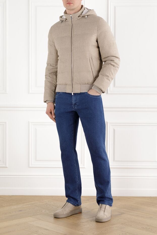 Enrico Mandelli beige men's down jacket made of wool and cashmere with a hood 188285 - photo 3