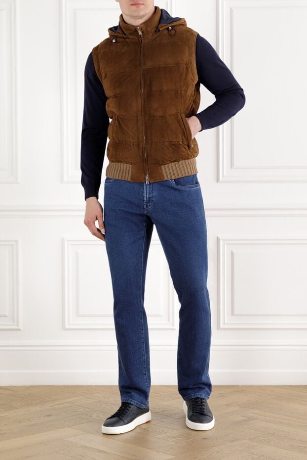 Enrico Mandelli men's suede vest with hood and zip brown 188290 - photo 2