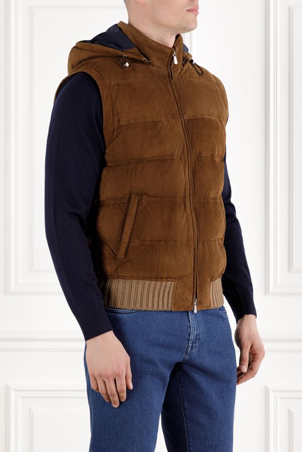Enrico Mandelli men's suede vest with hood and zip brown 188290 - photo 3