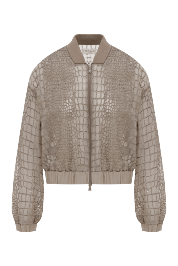Brunello Cucinelli silk bomber jacket with crocodile embroidery beige 188354 - photo 1