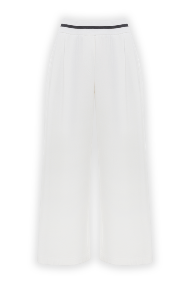 Brunello Cucinelli трикотажные белые широкие брюки из хлопка на резинке 188378 - фото 1