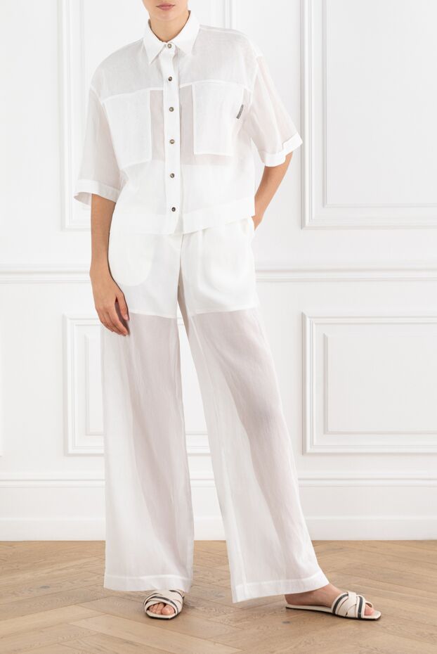 White Organza Trousers Suit with Monil Chain - photo 2