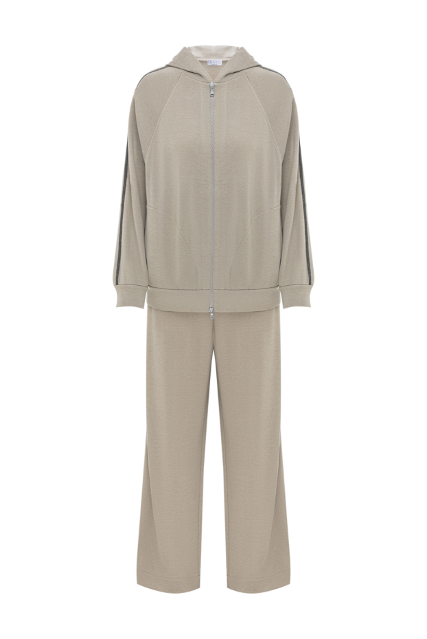 Brunello Cucinelli спортивный костюм женский из шелкового хлопка с капюшоном бежевый 188384 - фото 1