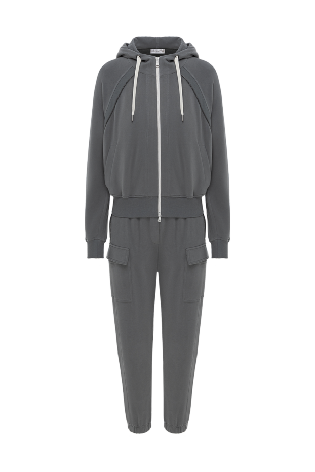 Brunello Cucinelli серый спортивный костюм женский из хлопка с капюшоном и цепочкой мониль 188385 - фото 1