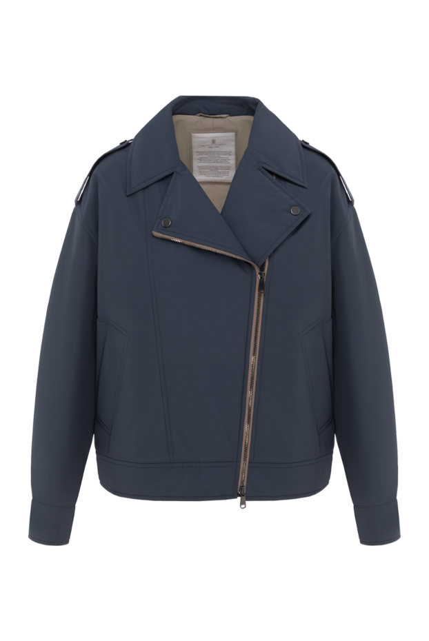 Blue Cotton Blend Biker Jacket With Zip - photo 1
