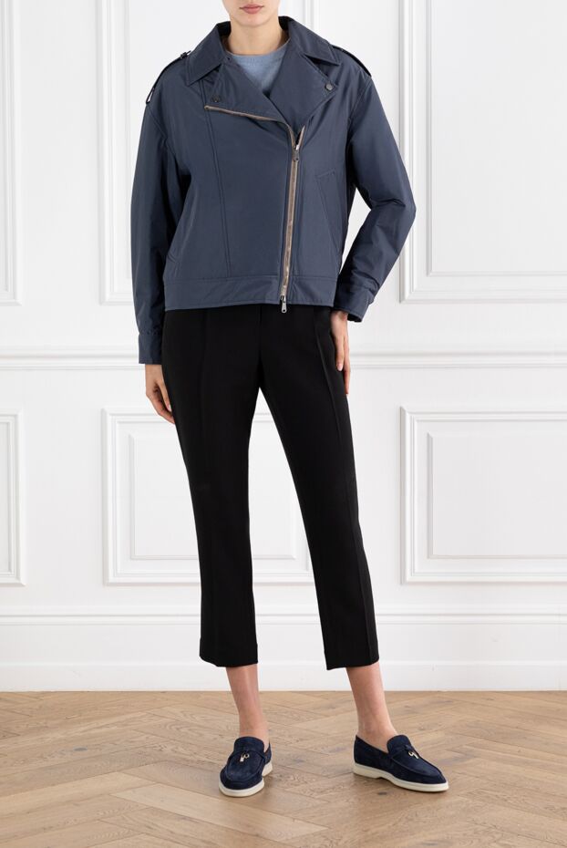 Blue Cotton Blend Biker Jacket With Zip - photo 2