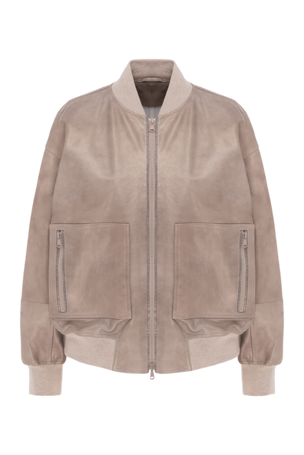 Brunello Cucinelli leather bomber jacket with large patch pockets beige 188400 - photo 1