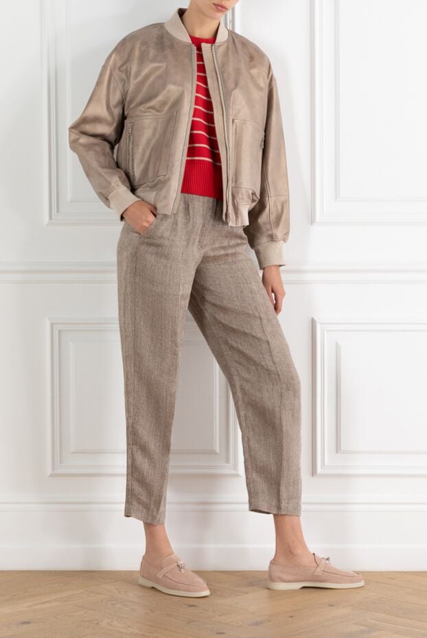 Brunello Cucinelli leather bomber jacket with large patch pockets beige 188400 - photo 2