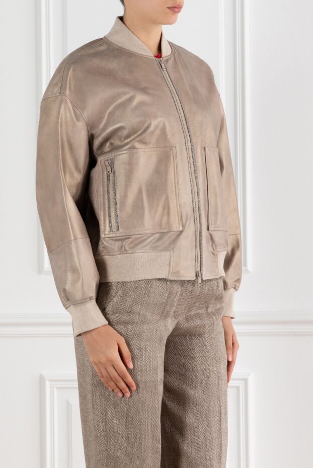 Brunello Cucinelli leather bomber jacket with large patch pockets beige 188400 - photo 3