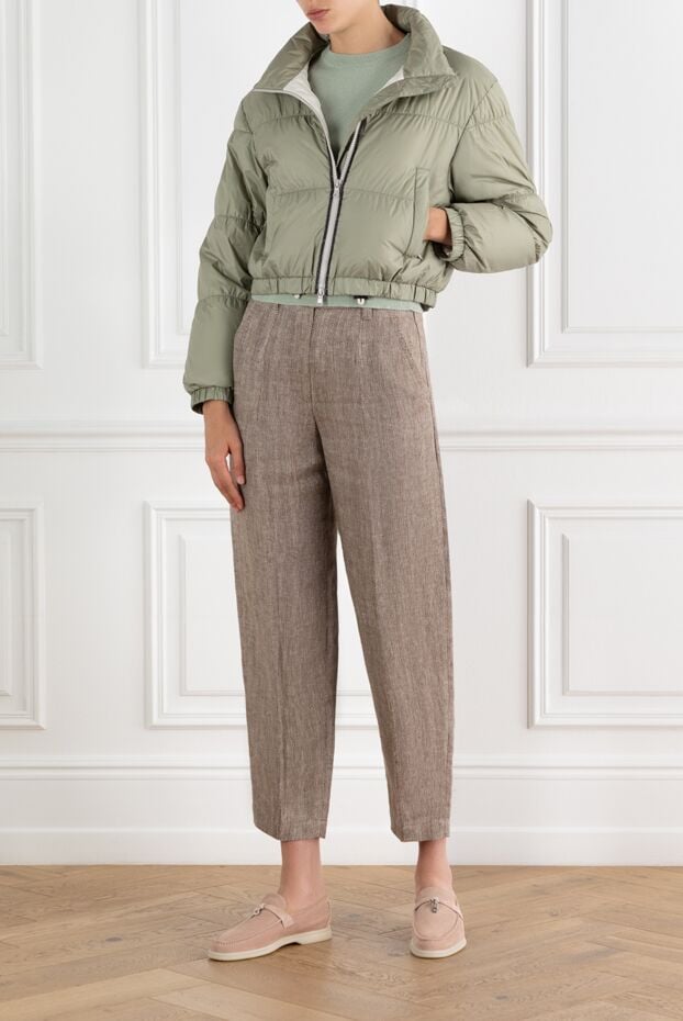 Brunello Cucinelli green down jacket with monili chain and high collar 188401 - photo 2